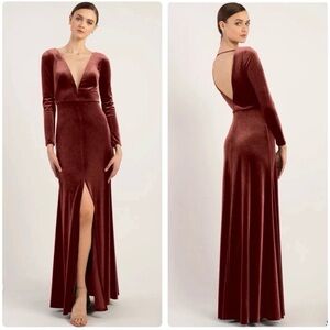 Jenny Yoo Malia Velvet Dress | English Rose | Size 4 | Front Slit
